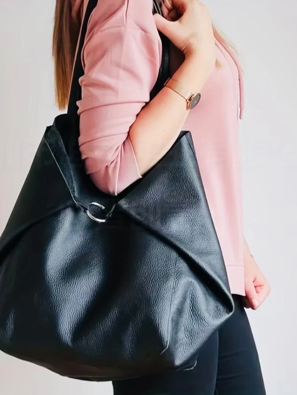 New -XL -Oversized Faux Leather Bag Set -Black